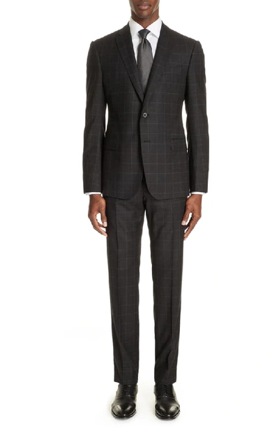 Emporio Armani Men's Windowpane Wool Two-piece Suit In Charcoal