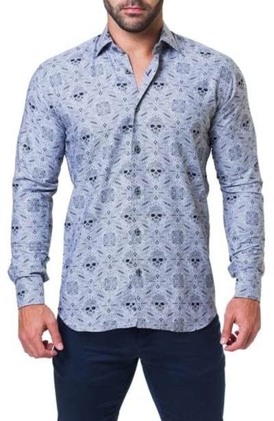 Maceoo Fibonacci Rocker Trim Fit Print Sport Shirt In Grey