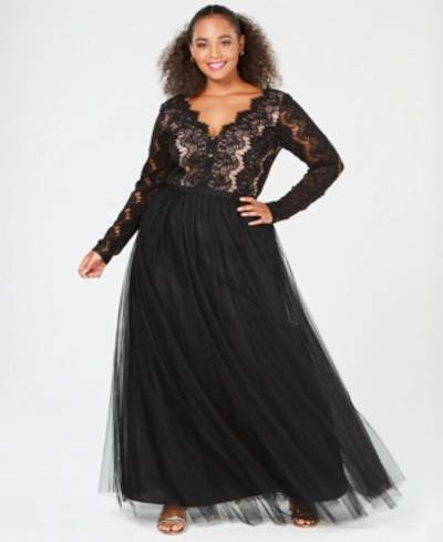 City Chic Trendy Plus Size Lace Maxi Dress In Black