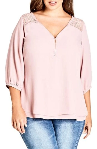 City Chic Trendy Plus Size Lace-trim Top In Rose Water