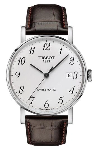 Tissot Everytime Swissmatic Leather Strap Watch, 40mm In Brown/ Silver