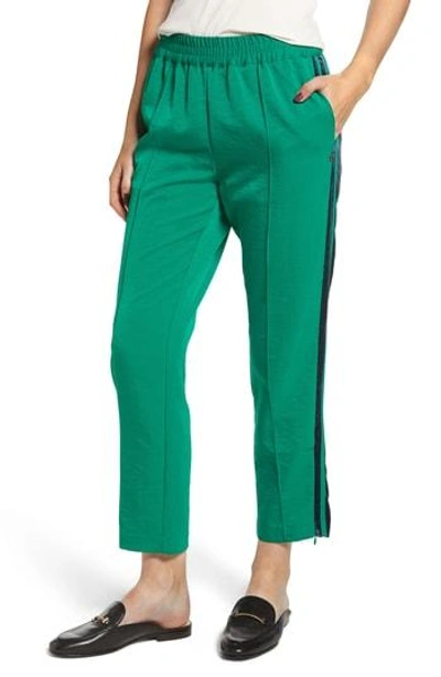 Scotch Soda Velvet Stripe Satin Track Pants In Bright Green
