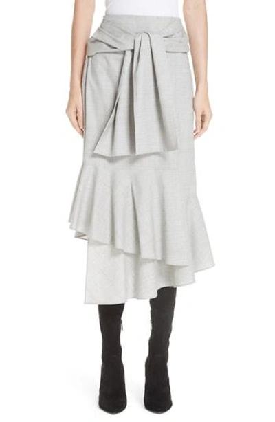 Adeam Ruffled Suiting Skirt In Grey Melange