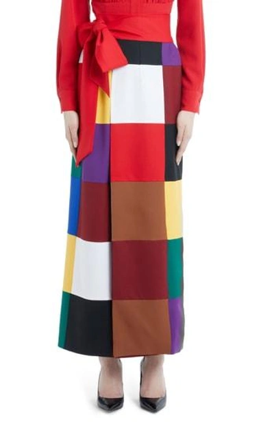 Sara Battaglia Colorblock Stretch Wool Wrap Skirt In Multi