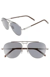 Calvin Klein 58mm Aviator Sunglasses - Silver/ Brown