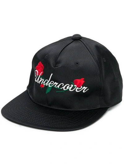 Undercover Rose-embroidered Silk-satin Baseball Cap In B Black