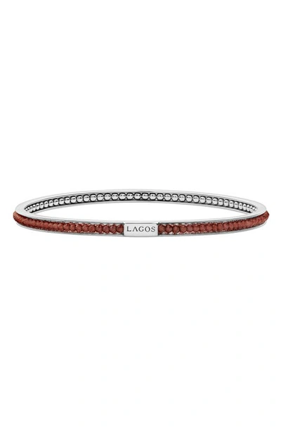 Lagos Caviar Icon Beaded Bangle Bracelet In Silver/ Garnet