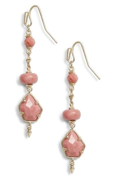 Kendra Scott Rhys Linear Earrings In Pink Unbanded Rhodonite/ Gold