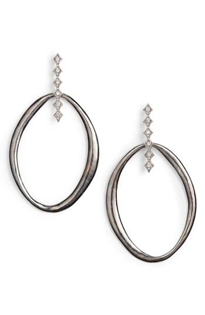 Armenta New World Large Pointed Oval Earrings In Blackened Silver/ Silver