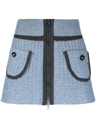 Cormio Floral-embroidery Knitted Miniskirt In Blue Pervinca