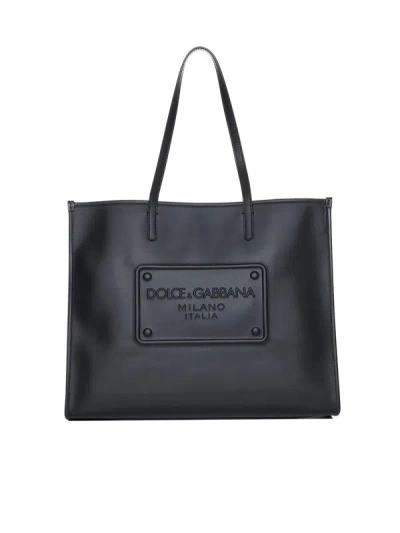 Dolce & Gabbana Smooth Leather Tote Bag In Black