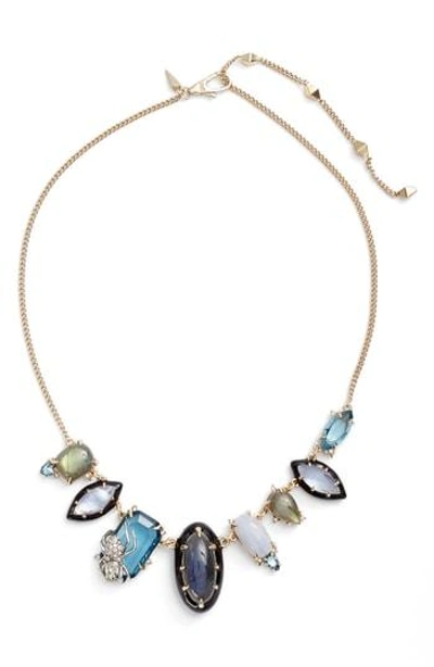 Alexis Bittar Encrusted Crystal Bib Necklace In Silver/ Blue