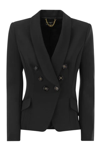 Elisabetta Franchi Double-breasted Crepe Jacket With Shawl Lapels In Black
