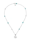 Gucci Silver Pendant Double G Necklace In Blue