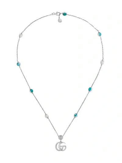 Gucci Silver Pendant Double G Necklace In Blue