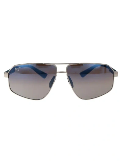 Maui Jim Sunglasses In 17 Blue/silver Keawawa Silver W/ Dark Blue