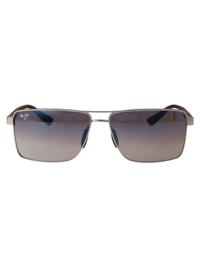 Maui Jim Sunglasses In 17 Blue/silver Piha Shiny Gunmetal W/ Black