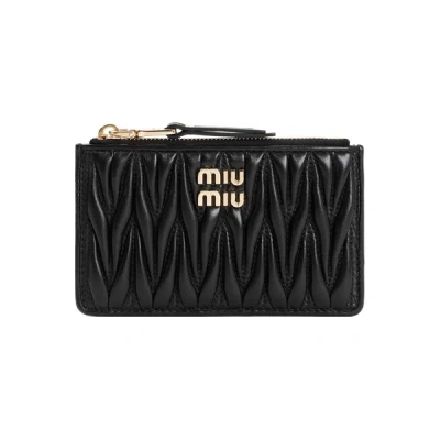 Miu Miu Matelassé Leather Wallet In Black