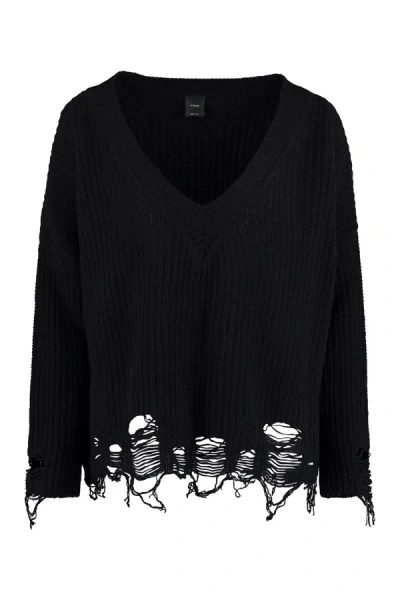 Pinko Ostrica Wool Pullover In Black
