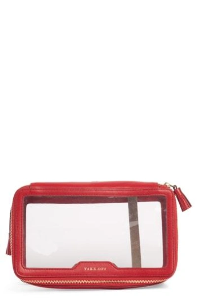 Anya Hindmarch Inflight Clear Cosmetics Case In Clear/ Red