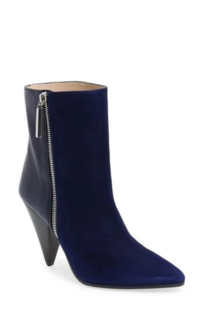 Stuart Weitzman Cone Heel Bootie In Midnight Combo Suede