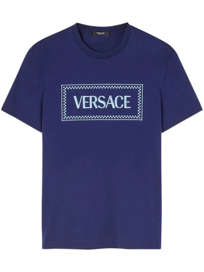 Versace T-shirt With Print In Blue