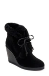 Splendid Women's Catalina Suede & Shearling Lace Up Wedge Booties In Black Suede