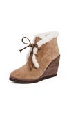 Splendid Women's Catalina Suede & Shearling Lace Up Wedge Booties In Light Brown
