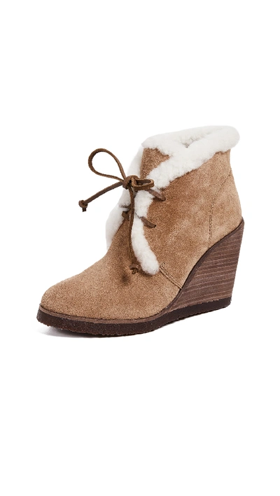 Splendid Women's Catalina Suede & Shearling Lace Up Wedge Booties In Light Brown