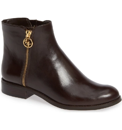 Michael Michael Kors Jaycie Flat Polished Leather Zip Booties In Nutmeg Leather