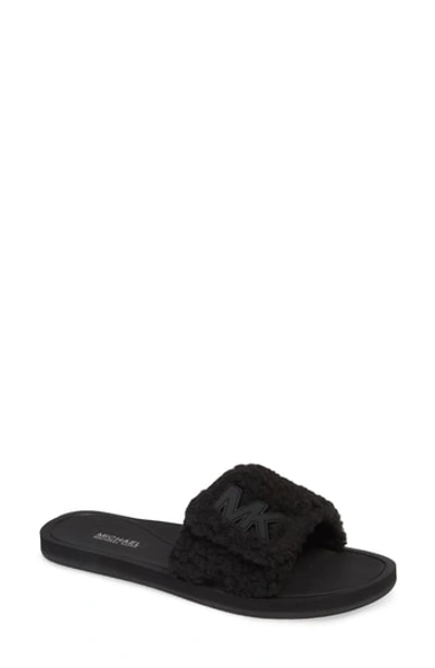 Michael Michael Kors Mk Fuzzy Pool Slide Sandals In Black