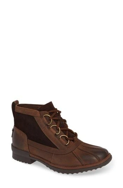 Ugg Heather Waterproof Lace-up Bootie In Coconut Shell Leather