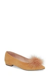 Patricia Green Maribou Feather Pouf Flat In Camel Suede