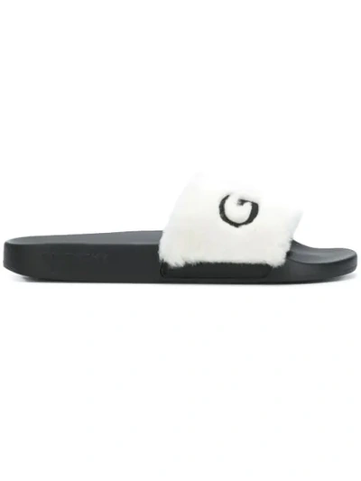 Givenchy Logo Genuine Shearling Slide Sandal In White & Black