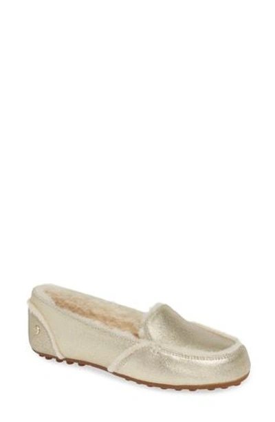 Ugg Hailey Metallic Fur-lined Indoor/outdoor Slippers In Platinum Gold