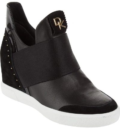 Donna Karan Cailin Studded Wedge Sneaker In Black Leather