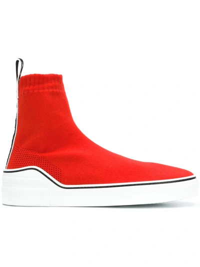 Givenchy George V Stretch Knit Sneakers In Poppy Red