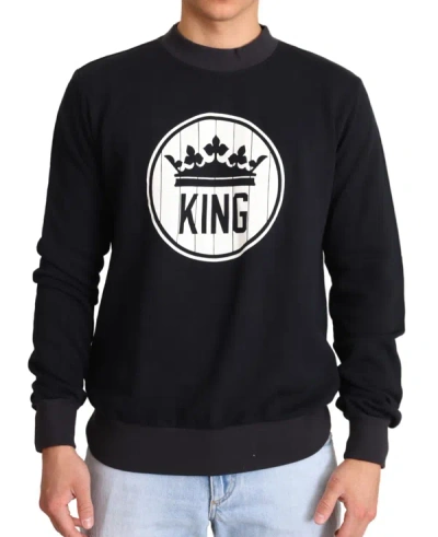 Dolce & Gabbana Blue Crown King Cotton Pullover Sweater