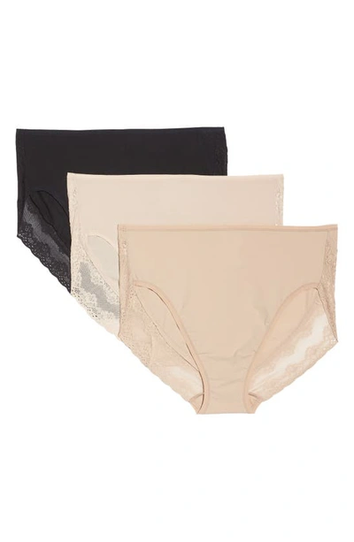 Natori Bliss Perfection 3-pack French Cut Briefs In Black/ Caf/ Lt Mocha