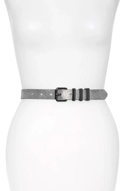 Rebecca Minkoff Shimmer Metallic Leather Belt In Metallic Silver / Gunmetal