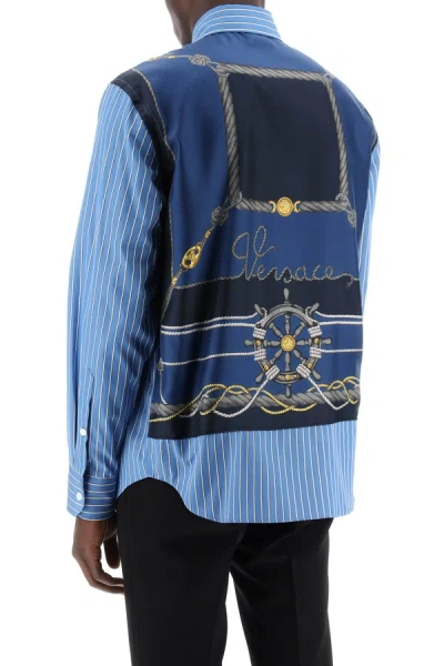 Versace Camicia A Righe Con Inserto  Nautical In Blue