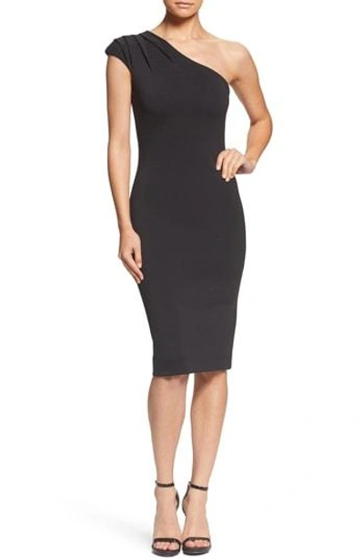 Dress The Population Quinn One-shoulder Body-con Dress In Black