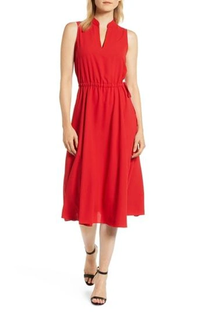 Anne Klein Drawstring Waist Midi Dress In Marine Red