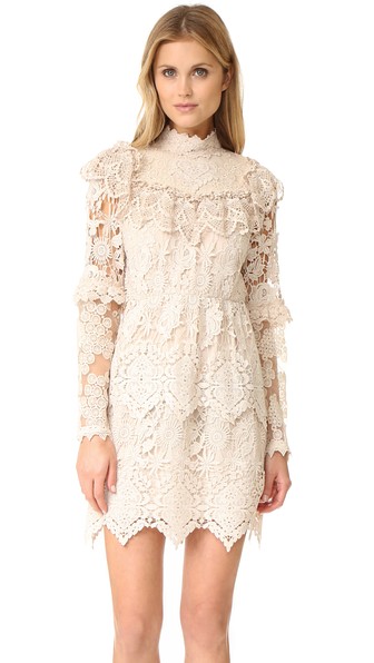 Anna Sui Romantique Ruffled Crocheted Lace Mini Dress In Cream | ModeSens