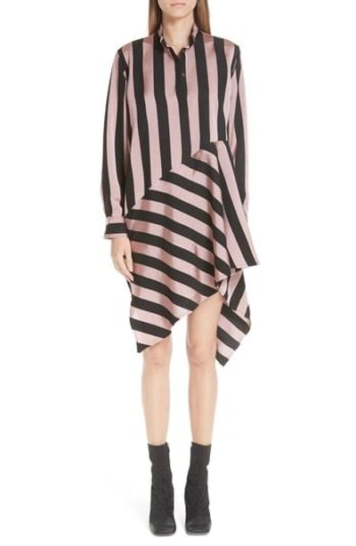 Marques' Almeida Stripe Asymmetrical Shirtdress In Pink / Black