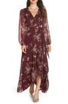 Wayf Meryl Long Sleeve Wrap Maxi Dress In Cabernet Floral