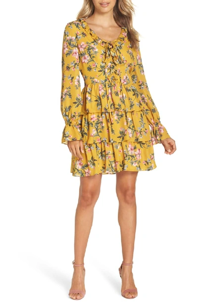Avec Les Filles Floral Ruffle Dress In Marigold Multi