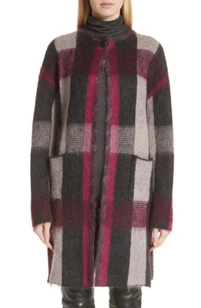 St John Brushed Line Plaid Mohair Jacket In Currant Multi