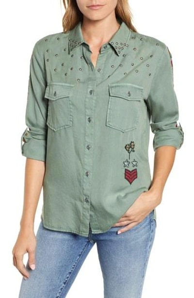 Billy T Embroidered & Studded Military Shirt In Forest W/ Embroidery