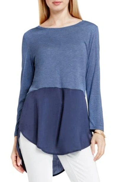Two By Vince Camuto Mixed Media Jewel Neck Tunic In Indigo Heather